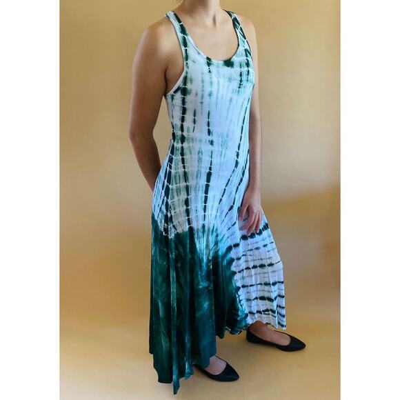 Hi Low Maxi Dress Green Tie dye S/M/L/XL - Picture 2 of 3